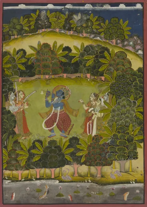 Framed Print : Krishna Fluting for the Gopis, Late 18th or early 19th century. Creator: Unknown Framed Print : Krishna Fluting for the Gopis, Late 18th or early 19th century. Creator: Unknown