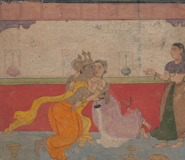 Krishna Kisses Radha: Page from the Boston Rasikapriya (Lovers Breviary), ca. 1610