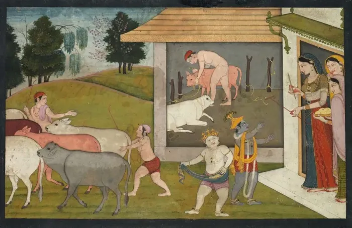 Framed Print : Krishna and Lakshmana Taking the Cattle Out to Graze, page from the Bhagavata Purana, c Framed Print : Krishna and Lakshmana Taking the Cattle Out to Graze, page from the Bhagavata Purana, c