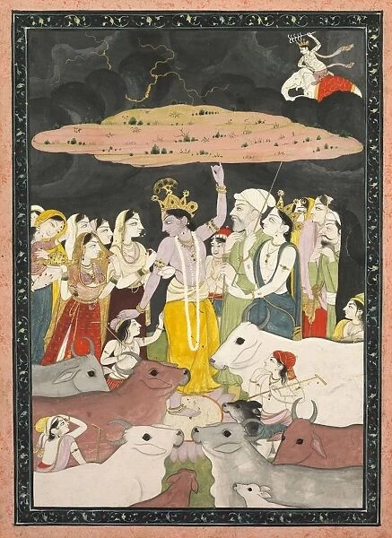 Krishna Lifting Mt. Govardhana, c. 1780-1790. Creator: Unknown