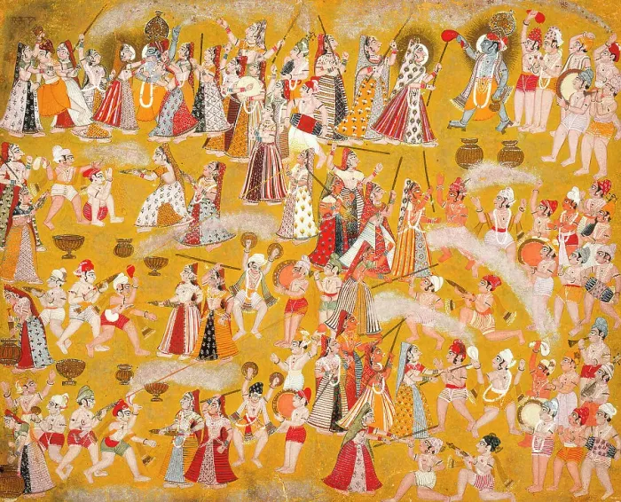 Framed Print : Krishna and Radha Celebrating the Holi Festival with Companions, c1750. Creator: Unknown Framed Print : Krishna and Radha Celebrating the Holi Festival with Companions, c1750. Creator: Unknown