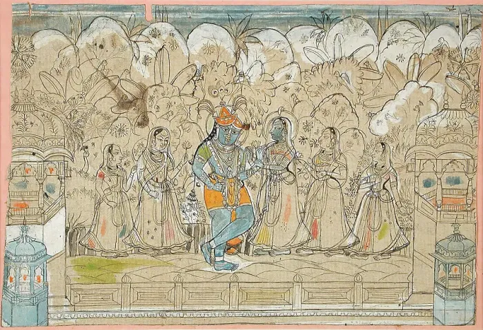 Framed Print : Krishna with Radha and the Gopis of Braj, between c1825 and c1850. Creator: Unknown Framed Print : Krishna with Radha and the Gopis of Braj, between c1825 and c1850. Creator: Unknown