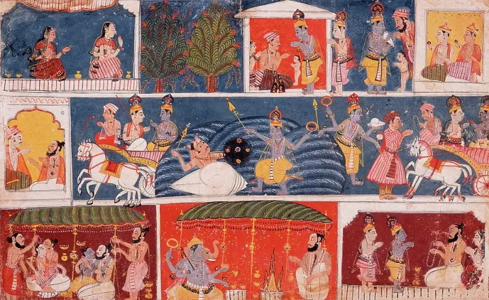 Framed Print : Krishna Receives the Sacred Thread and Returns his Preceptor Sandipani's Son... c1640. Creator: Unknown Framed Print : Krishna Receives the Sacred Thread and Returns his Preceptor Sandipani's Son... c1640. Creator: Unknown