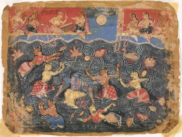 Framed Print : Krishna sporting with the gopis in the Jumna River, from a Bhagavata Purana, c. 1525-50 Framed Print : Krishna sporting with the gopis in the Jumna River, from a Bhagavata Purana, c. 1525-50