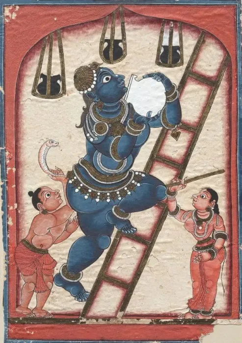 Framed Print : Krishna Stealing Curds, late 1700s. Creator: Unknown Framed Print : Krishna Stealing Curds, late 1700s. Creator: Unknown