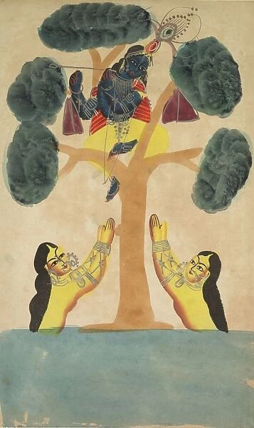 Krishna Steals the Clothes of the Cowgirls (Gopis), 1800s. Creator: Unknown
