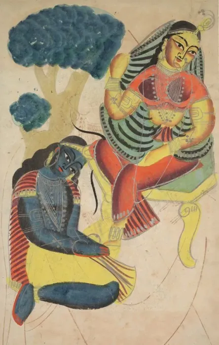 Framed Print : Krishna Stroking Radhas Feet, 1800s. Creator: Unknown Framed Print : Krishna Stroking Radhas Feet, 1800s. Creator: Unknown