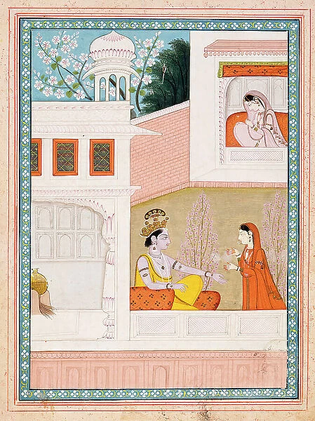 Krishna Talks to Radha's Maidservant, Folio from a Satsai (Seven Hundred Verses... c1825. Creator: Unknown)