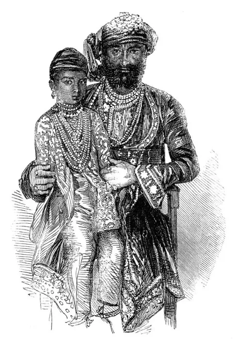 Framed Print : Kundey Ras, the Guicowar of Goojerat, and his Daughter - from a photograph, 1857. Creator: Unknown Framed Print : Kundey Ras, the Guicowar of Goojerat, and his Daughter - from a photograph, 1857. Creator: Unknown