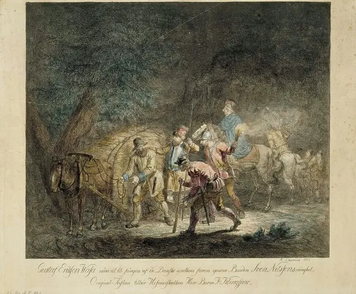 Framed Print : Kustaa Vaasa in a haystack, 1815. Creator: Alexander Lauréus Framed Print : Kustaa Vaasa in a haystack, 1815. Creator: Alexander Lauréus