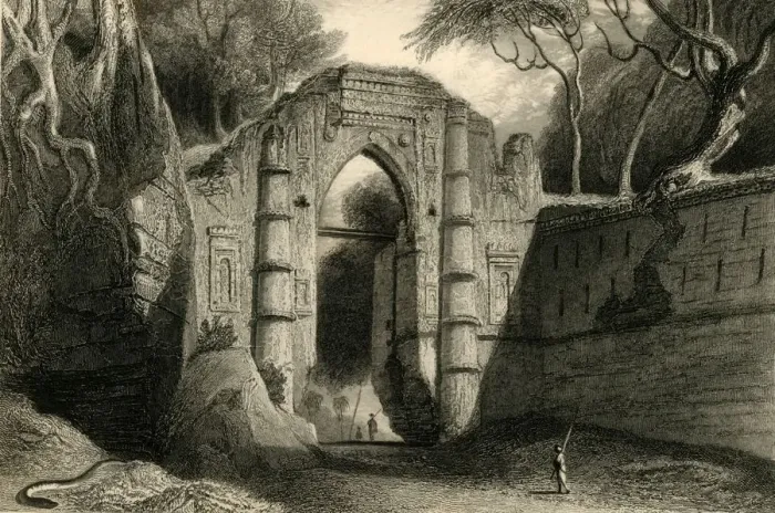 Framed Print : Kutnallewe Gate, Gour, 1835. Creator: William Daniell Framed Print : Kutnallewe Gate, Gour, 1835. Creator: William Daniell