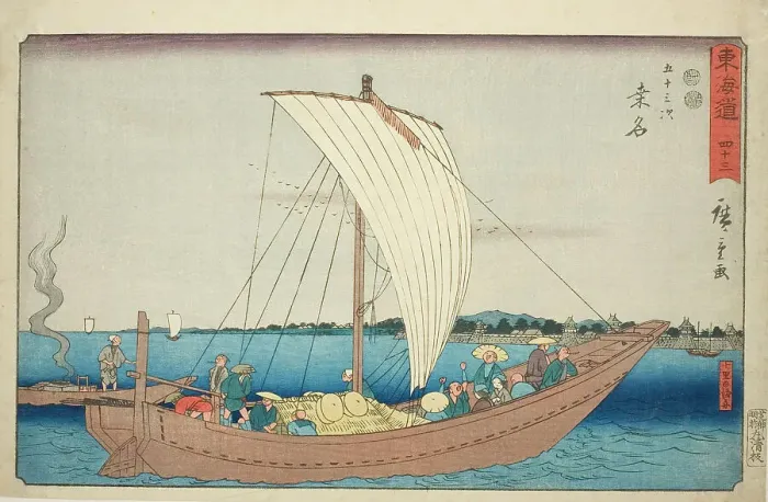 Framed Print : Kuwana: Ferryboat at Shichiri Crossing (Kuwana, Shichiri no watashibune)—No. 43... c. 1847 / 52. Creator: Ando Hiroshige Framed Print : Kuwana: Ferryboat at Shichiri Crossing (Kuwana, Shichiri no watashibune)—No. 43... c. 1847 / 52. Creator: Ando Hiroshige