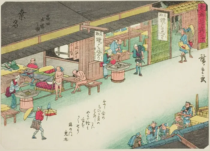 Framed Print : Kuwana: The Post Station at Tomita (Kuwana, Tomita tachiba no zu), from the series.. c. 1837 / 42. Creator: Ando Hiroshige Framed Print : Kuwana: The Post Station at Tomita (Kuwana, Tomita tachiba no zu), from the series.. c. 1837 / 42. Creator: Ando Hiroshige