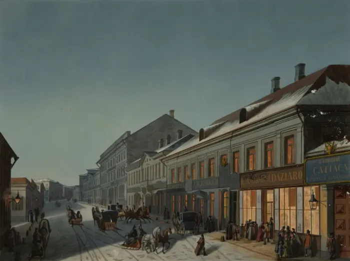 Framed Print : Kuznetsky Most (Blacksmiths Bridge) in Moscow, 1850s Framed Print : Kuznetsky Most (Blacksmiths Bridge) in Moscow, 1850s