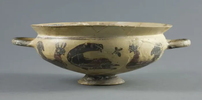Framed Print : Kylix (Drinking Cup), 560-550 BCE. Creator: Attributed to the Workshop of the ?Bird-frieze Painter? Framed Print : Kylix (Drinking Cup), 560-550 BCE. Creator: Attributed to the Workshop of the ?Bird-frieze Painter?