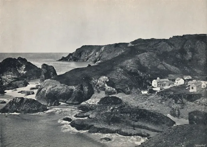 Framed Print : Kynance Cove - The Cove and Village, 1895 Framed Print : Kynance Cove - The Cove and Village, 1895