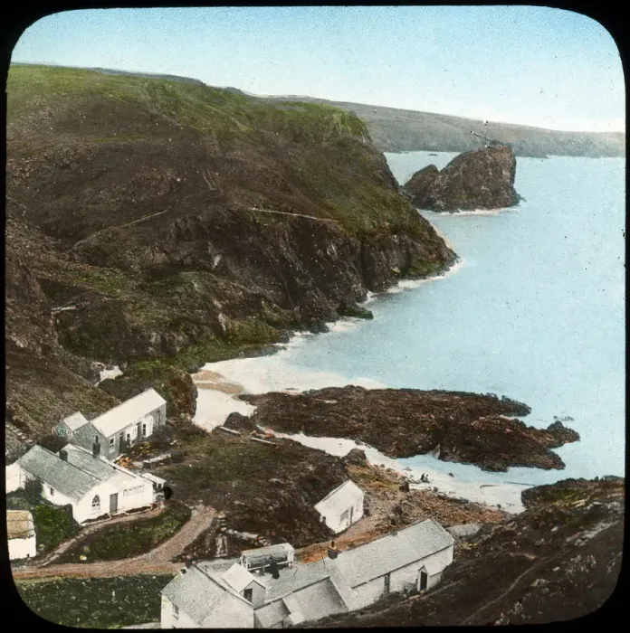 Framed Print : Kynance Cove and village, Cornwall, late 19th or early 20th century. Artist: Church Army Lantern Department Framed Print : Kynance Cove and village, Cornwall, late 19th or early 20th century. Artist: Church Army Lantern Department