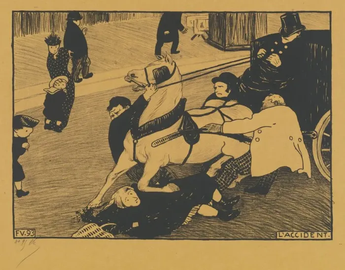 Framed Print : L Accident (The Accident), 1893. Creator: Felix Vallotton Framed Print : L Accident (The Accident), 1893. Creator: Felix Vallotton