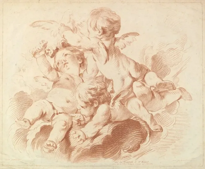 Framed Print : L Air (The Air): A Group of Three Putti on Clouds, 18th century Framed Print : L Air (The Air): A Group of Three Putti on Clouds, 18th century