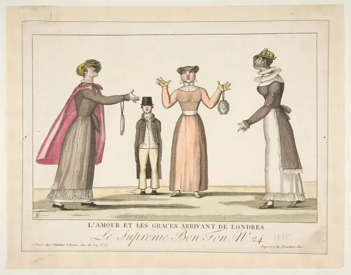 Framed Print : L Amour et les Graces Arrivant de Londres;Le Supreme Bon-Ton No. 24, 1815 Framed Print : L Amour et les Graces Arrivant de Londres;Le Supreme Bon-Ton No. 24, 1815