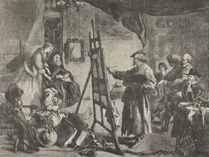 Framed Print : L Atelier de Rembrandt, tableau de J. Gilbert (Rembrandts Studio, a painting Framed Print : L Atelier de Rembrandt, tableau de J. Gilbert (Rembrandts Studio, a painting