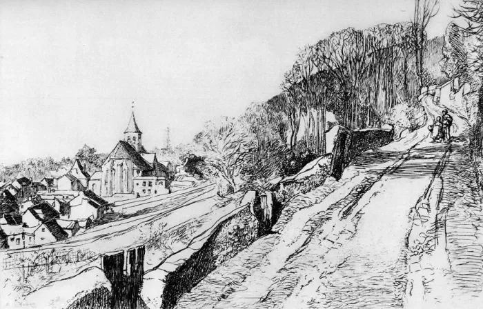 Framed Print : L Eglise de St Prix, c1870-1910 (1924). Artist: Auguste Lepere Framed Print : L Eglise de St Prix, c1870-1910 (1924). Artist: Auguste Lepere