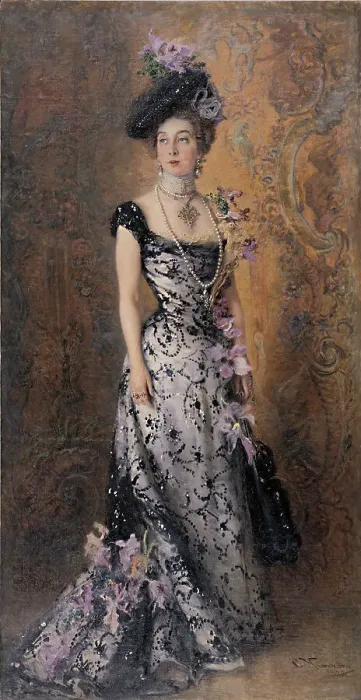 Framed Print : L elegante aux orchidees, 1900. Artist: Makovsky, Konstantin Yegorovich (1839-1915)