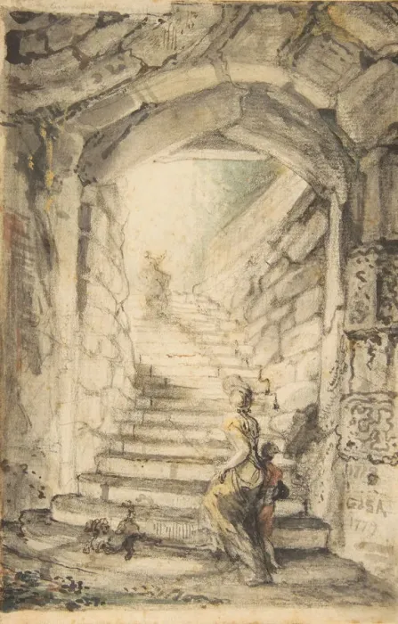 Framed Print : L Escalier (The Curving Stair), 1778-79. Creator: Gabriel de Saint-Aubin