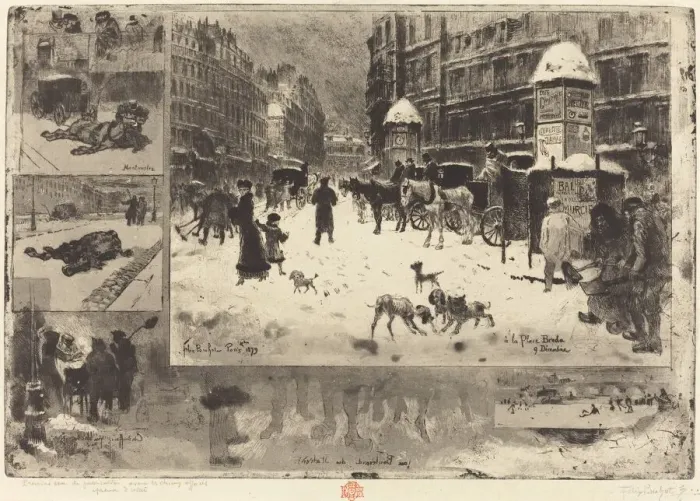 Framed Print : L Hiver aParis (Winter in Paris), 1879. Creator: Felix Hilaire Buhot