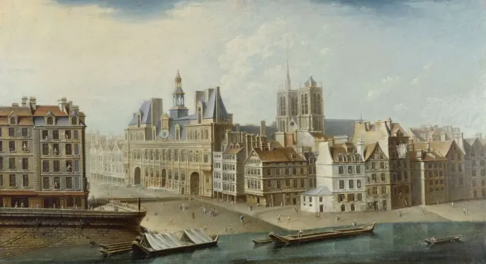 Framed Print : L Hotel de Ville et la place de Greve, 1753. Creator: Raguenet Framed Print : L Hotel de Ville et la place de Greve, 1753. Creator: Raguenet