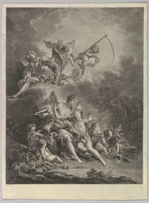 Framed Print : L Hymen et l Amour (Hymen and Cupid), 18th century. Creator: Jacques Firmin Beauvarlet Framed Print : L Hymen et l Amour (Hymen and Cupid), 18th century. Creator: Jacques Firmin Beauvarlet