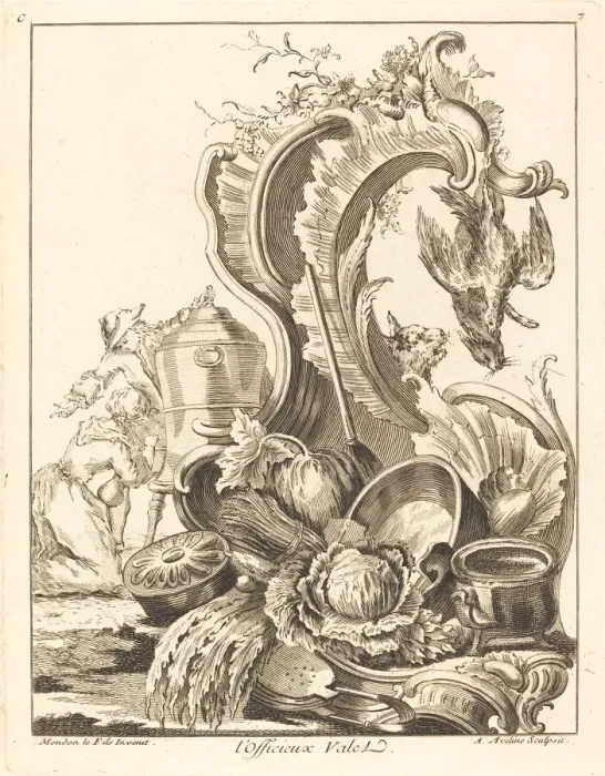 Framed Print : l Officieux Valet, 1736. Creator: Antoine Aveline Framed Print : l Officieux Valet, 1736. Creator: Antoine Aveline