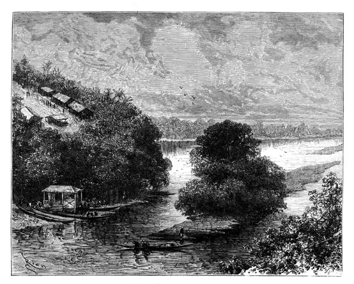 Framed Print : L Ogooue, Congo, Africa, 19th century. Artist: Edouard Riou Framed Print : L Ogooue, Congo, Africa, 19th century. Artist: Edouard Riou