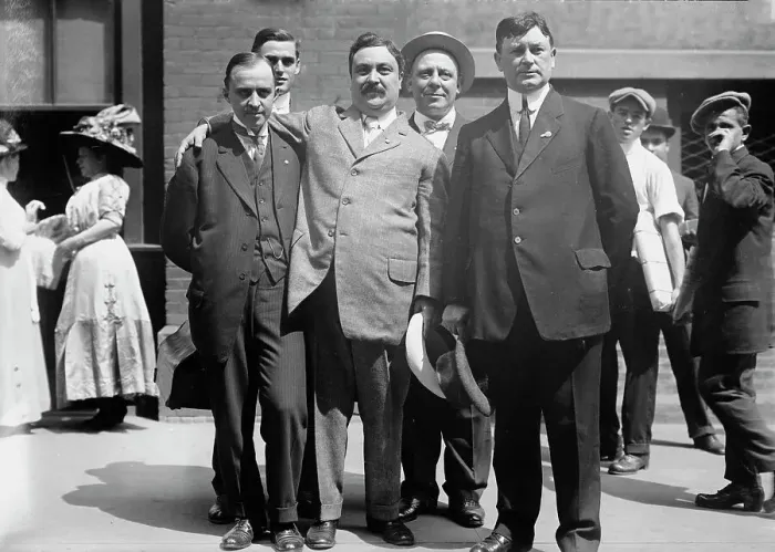 Framed Print : L to R: A.D. Thompson, Morris Cohn, Palmieri, T.F. Cannon, F.J. Gropper, 1912. Creator: Bain News Service Framed Print : L to R: A.D. Thompson, Morris Cohn, Palmieri, T.F. Cannon, F.J. Gropper, 1912. Creator: Bain News Service