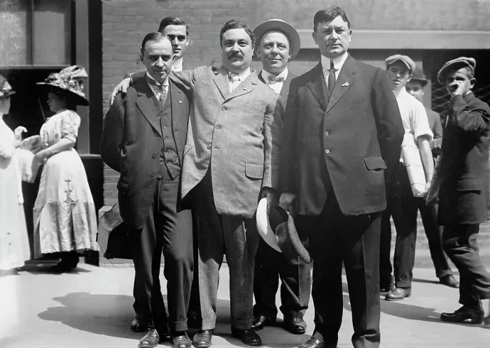 Framed Print : L to R: A.D. Thompson, Morris Cohn, Palmieri, T.F. Cannon, F.J. Gropper, 1912. Creator: Bain News Service Framed Print : L to R: A.D. Thompson, Morris Cohn, Palmieri, T.F. Cannon, F.J. Gropper, 1912. Creator: Bain News Service