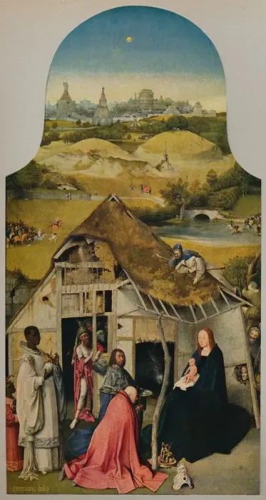Framed Print : La Adoracion de Los Reyes, (Adoration of the Magi), 1485-1500, (c1934). Artist: Hieronymus Bosch Framed Print : La Adoracion de Los Reyes, (Adoration of the Magi), 1485-1500, (c1934). Artist: Hieronymus Bosch