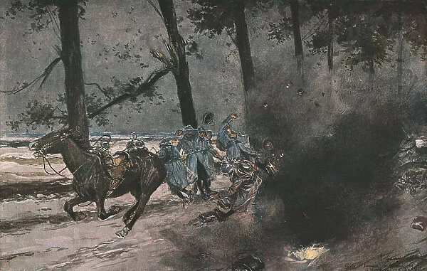 La bataille de Champagne; Sur la route de Souain a Somme-Py: un marmite, 1915 (1924). Creator: Unknown