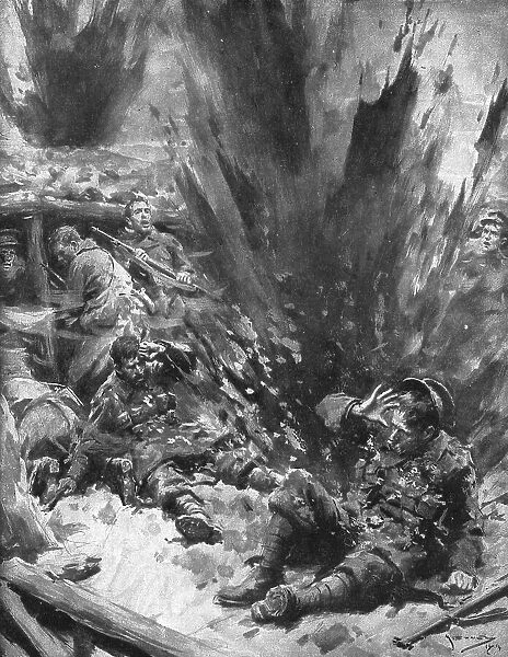 'La Bataille des Flandres; Un projectile a eclate dans la boue sans blesser personne, 1914. Creator: Arthur C Michael
