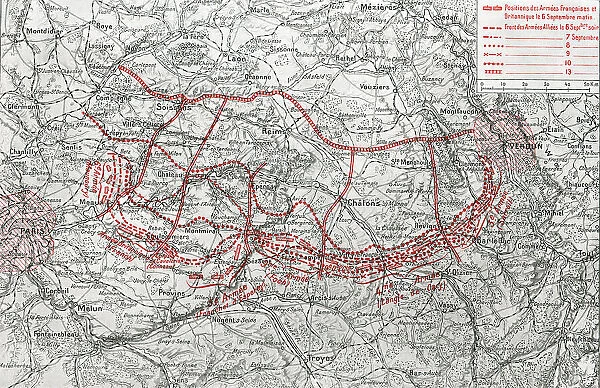 'La Bataille de la Marne; Le mouvement de la bataille du 6 au 13 septembre, 1914. Creator: Unknown