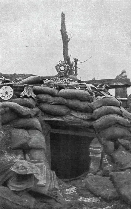 Framed Print : La bataille de la Somme; Pendules trouvees par nos soldats dans une cagna allemande de la... 1916. Creator: Unknown Framed Print : La bataille de la Somme; Pendules trouvees par nos soldats dans une cagna allemande de la... 1916. Creator: Unknown