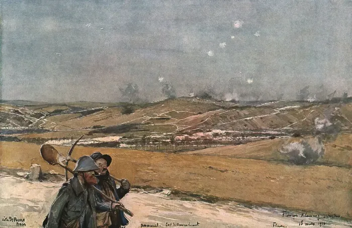 Framed Print : La Bataille de Verdun; La hauteur de Douamont vue du fort de la Chaume, 1916. Creator: Francois Flameng Framed Print : La Bataille de Verdun; La hauteur de Douamont vue du fort de la Chaume, 1916. Creator: Francois Flameng