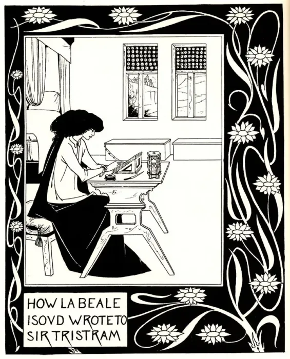 Framed Print : How La Beale Isoud Wrote to Sir Tristram. Illustration to the book Le Morte d Arthur by Sir Thomas Artist: Beardsley, Aubrey (1872?1898) Framed Print : How La Beale Isoud Wrote to Sir Tristram. Illustration to the book Le Morte d Arthur by Sir Thomas Artist: Beardsley, Aubrey (1872?1898)