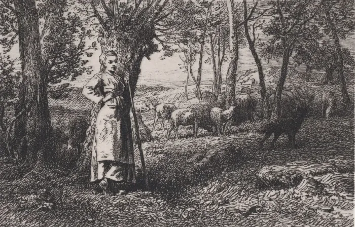 Framed Print : La Bergere, 1868. Creator: Charles Emile Jacque Framed Print : La Bergere, 1868. Creator: Charles Emile Jacque