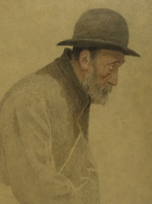 Framed Print : La Bouchée de pain : vieil homme coiffé d'un chapeau melon, une besace en bandoulière, c.1904. Creator: Fernand Pelez Framed Print : La Bouchée de pain : vieil homme coiffé d'un chapeau melon, une besace en bandoulière, c.1904. Creator: Fernand Pelez