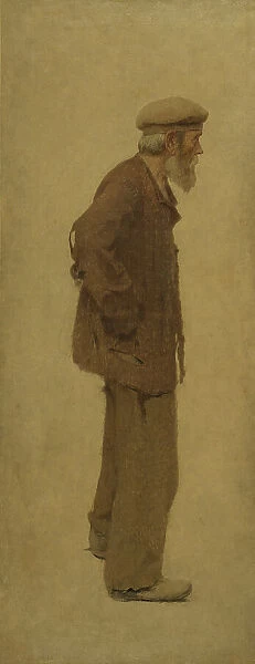 La Bouchée de pain : vieil homme de profil, coiffé d'un béret, mains dans les poches, c.1904. Creator: Fernand Pelez