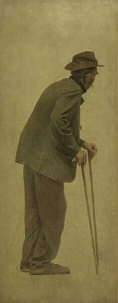 La Bouchée de pain : vieil homme s'appuyant sur des cannes, c.1904. Creator: Fernand Pelez