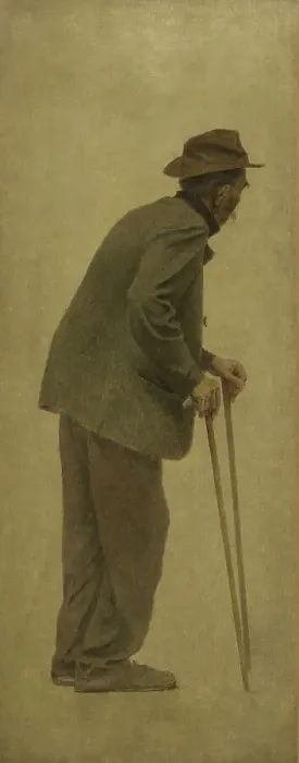 Framed Print : La Bouchée de pain : vieil homme s'appuyant sur des cannes, c.1904. Creator: Fernand Pelez Framed Print : La Bouchée de pain : vieil homme s'appuyant sur des cannes, c.1904. Creator: Fernand Pelez