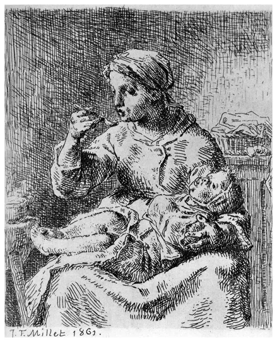 Framed Print : La Bouillie, 1861 (1924). Artist: Jean Francois Millet Framed Print : La Bouillie, 1861 (1924). Artist: Jean Francois Millet
