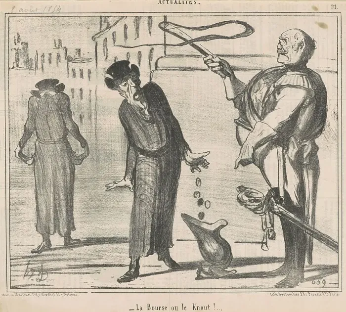 Framed Print : La bourse ou le knout!, 19th century. Creator: Honore Daumier