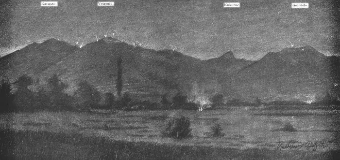 Framed Print : La Campagne Macedonienne; Soir de bataille sur les sommets et les cols monts Nidze (Moglena), 1916 Creator: Vladimir Betzitch Framed Print : La Campagne Macedonienne; Soir de bataille sur les sommets et les cols monts Nidze (Moglena), 1916 Creator: Vladimir Betzitch